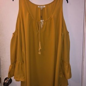 Mustard Open Shoulder Bell Sleeve Top